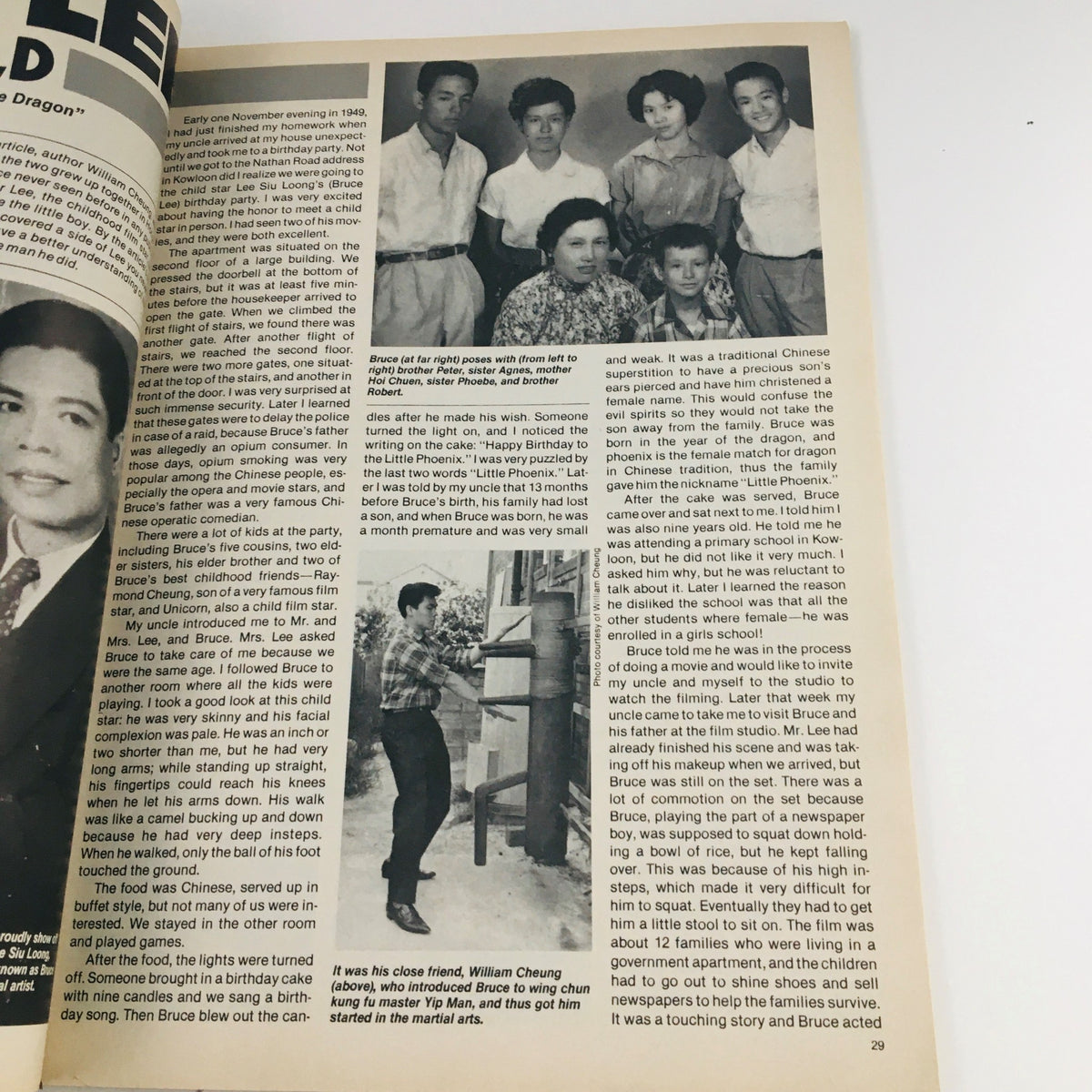 Continuation of the article on Bruce Lee from Black Belt Magazine December 1987 Vol 25 #12, describing his upbringing and early influences in martial arts.