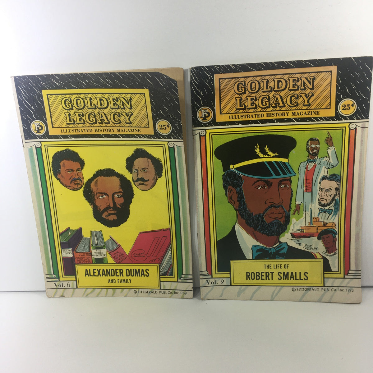 Golden Legacy Illustrated History Magazines featuring Volume 6 'Alexander Dumas and Family' and Volume 9 'The Life of Robert Smalls'.