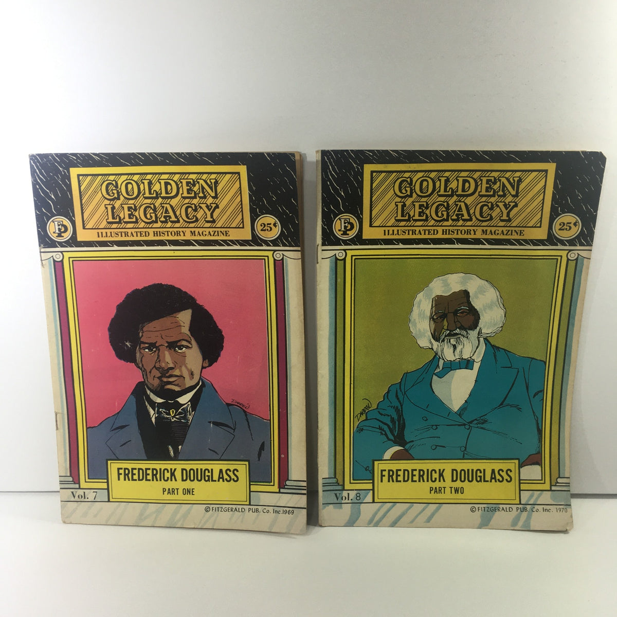 Golden Legacy Illustrated History Magazines showcasing Volume 7 'Frederick Douglass Part One' and Volume 8 'Frederick Douglass Part Two'.