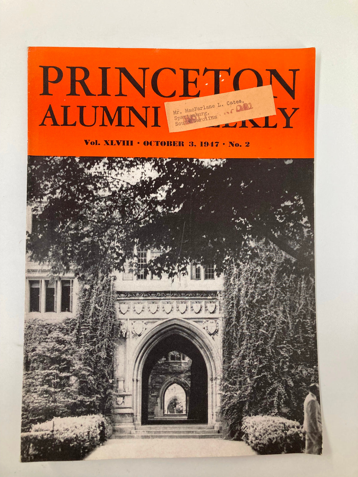VTG Princeton Alumni Weekly from October 3, 1947 featuring the university's iconic architectural archway, celebrating Princeton's 78th year with historical significance.