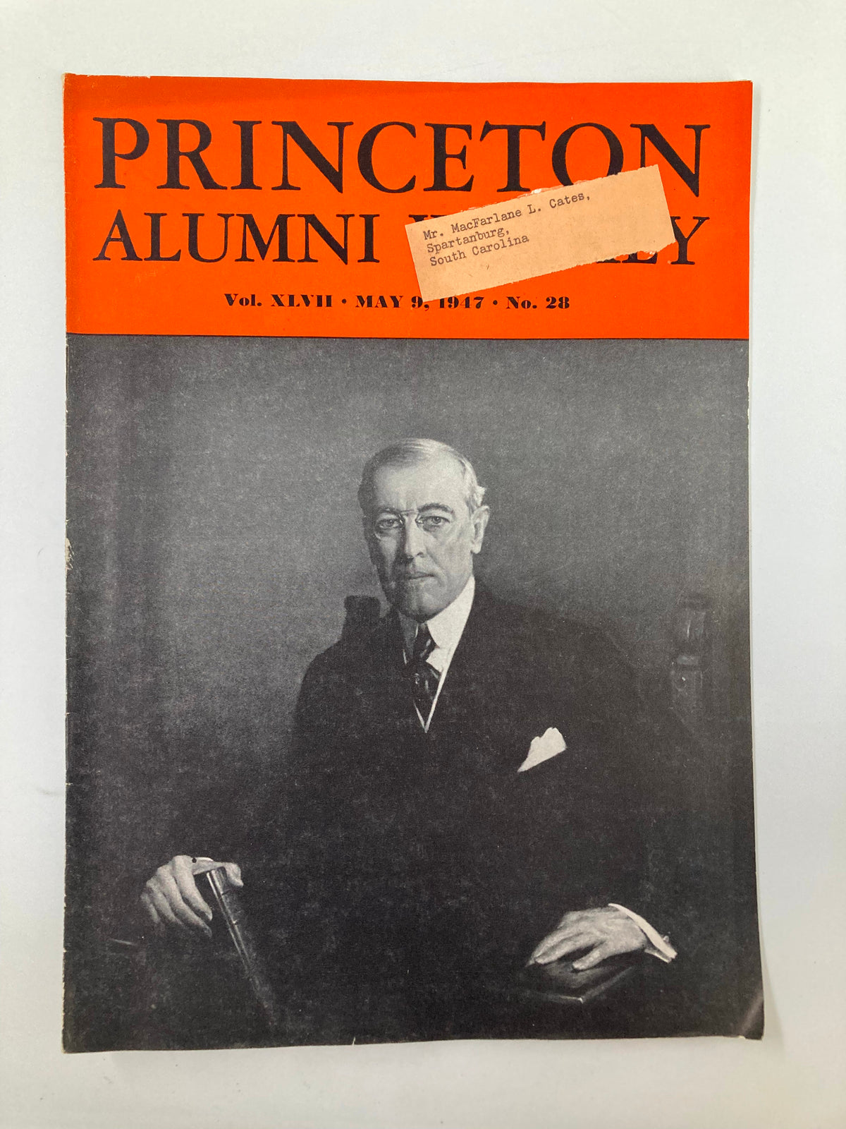 Vintage Princeton Alumni Weekly Cover from May 9, 1947, featuring a portrait of a distinguished man with a cane, celebrating Miguel de Saavedra Cervantes.