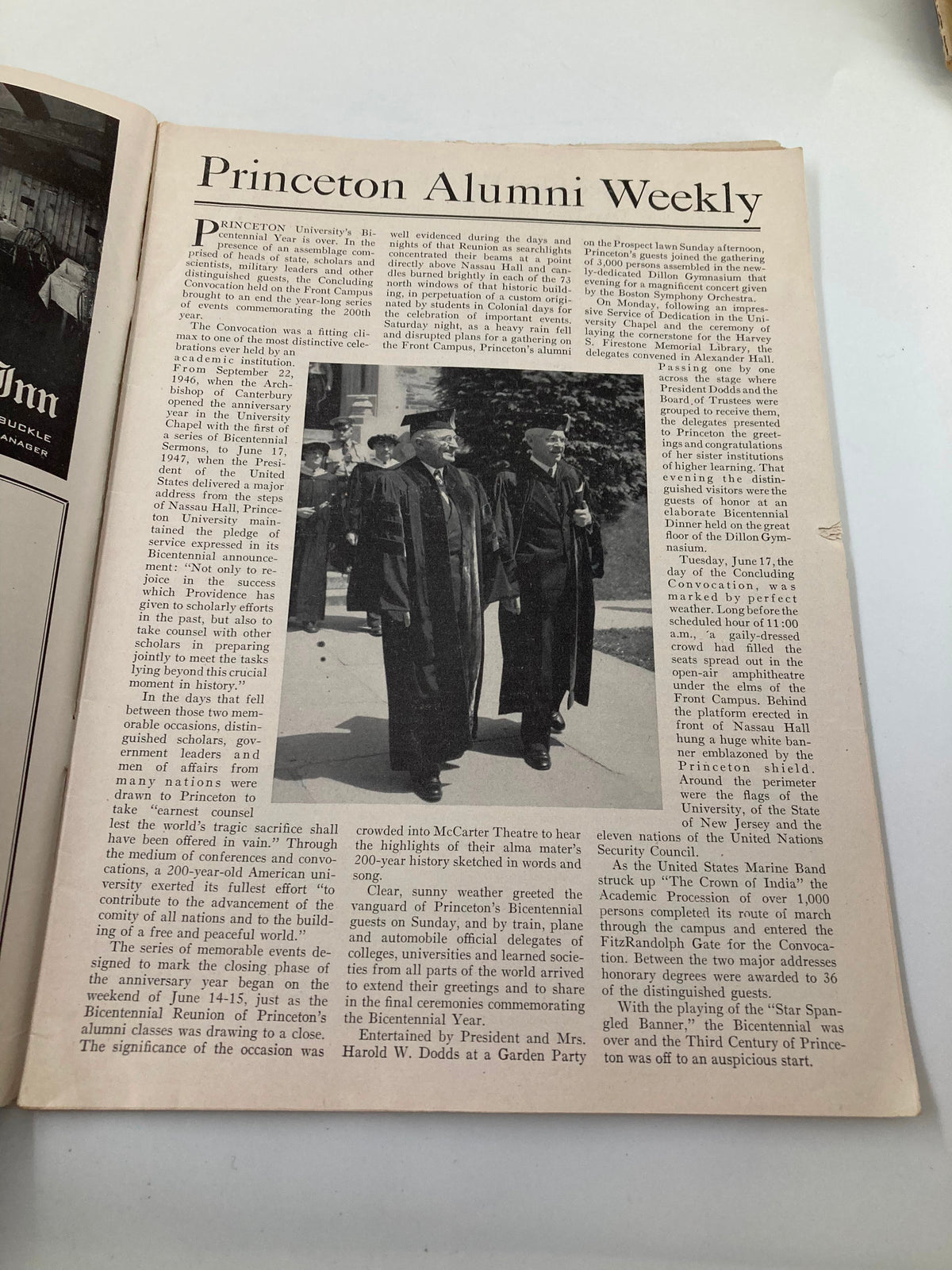 VTG Princeton Alumni Weekly July 4 1947, featuring an image of alumni during a ceremonial event at Princeton University, emphasizing their tradition and community spirit.