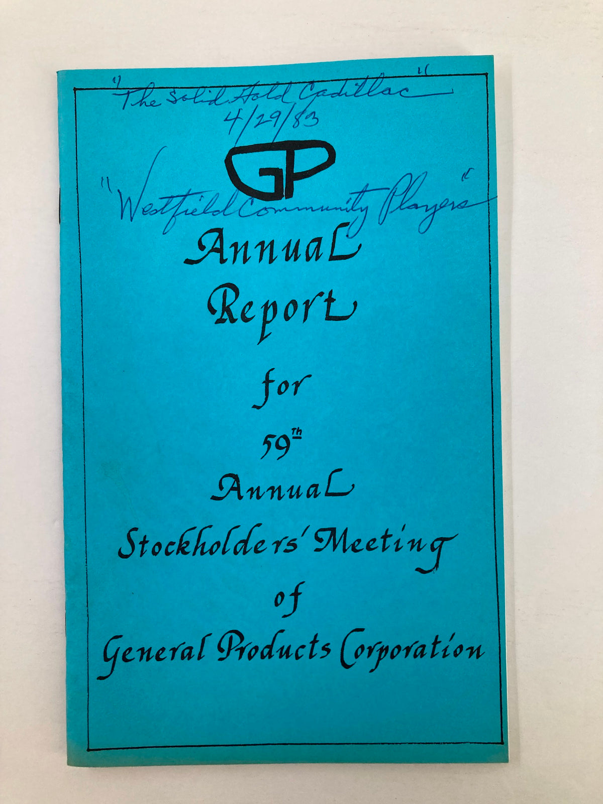 Cover of the 1983 program for 'The Solid Gold Cadillac' by Westfield Community Players showing title, date, and logo.