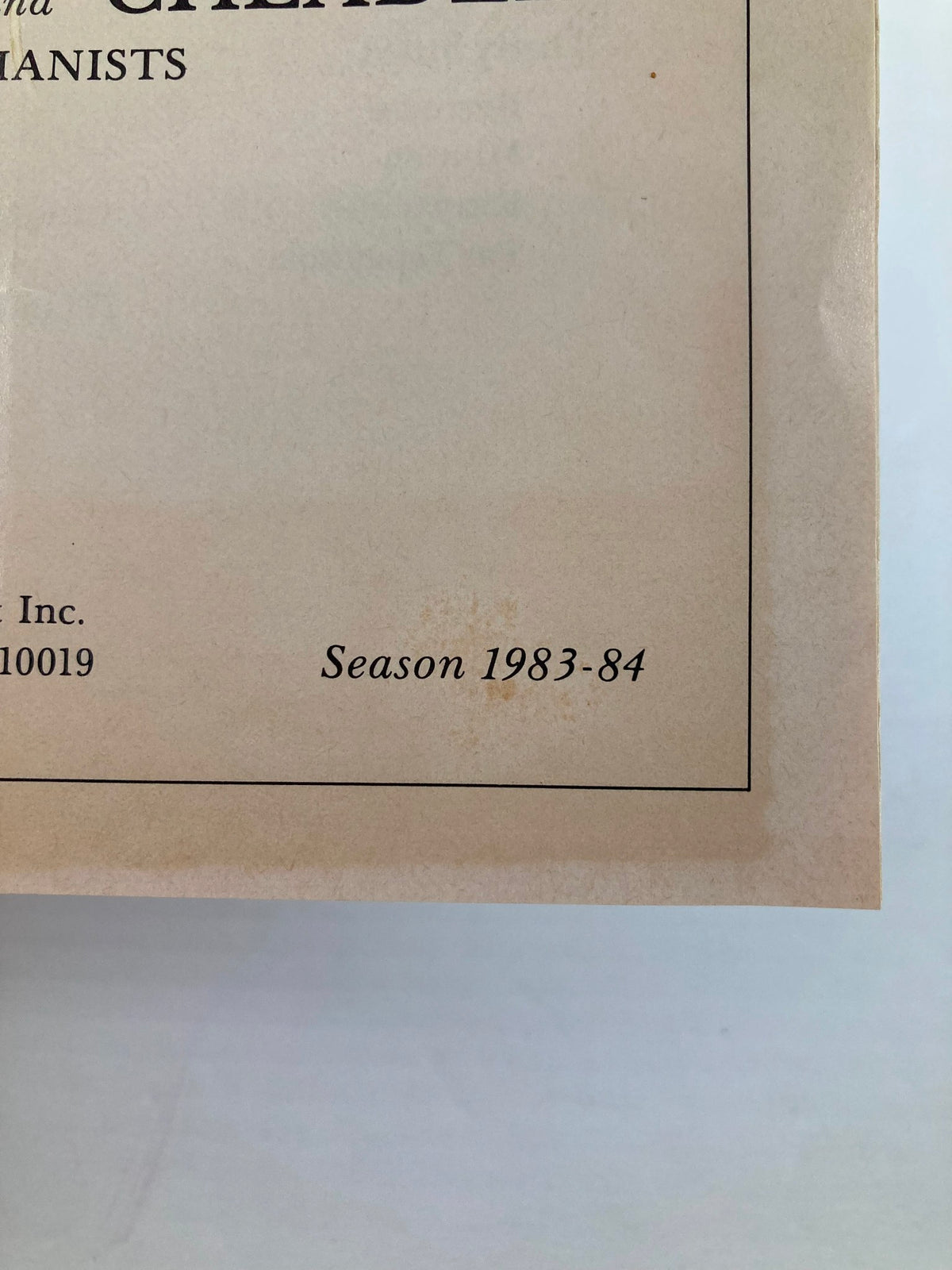 1983 Program Community Concert Association marking the season 1983-84 with publication details.