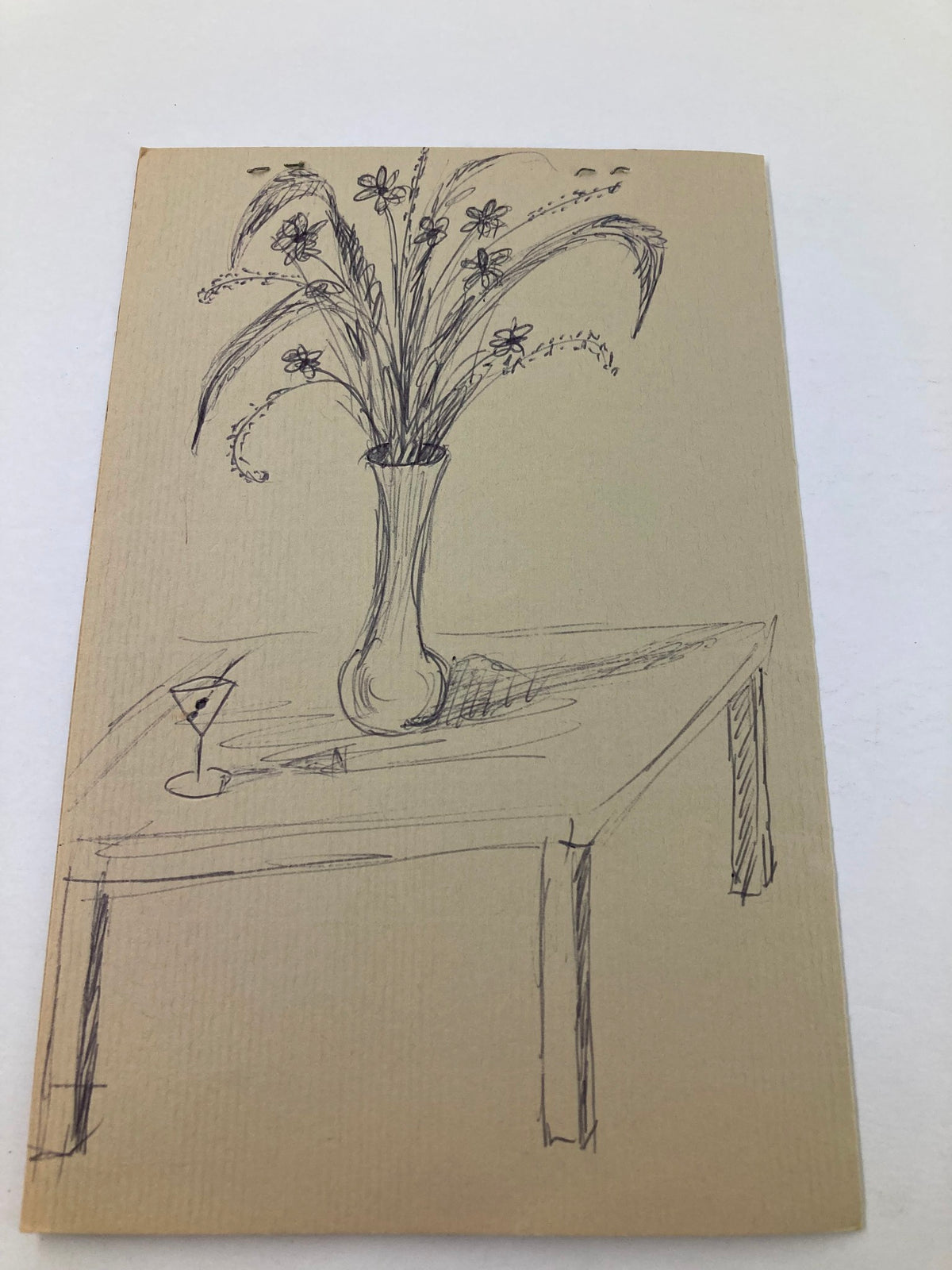 Artwork of a table setting with flowers and a drink, part of the 1996 Program The Grand Summit Hotel for the 48th Annual Ladies Day and Luncheon.