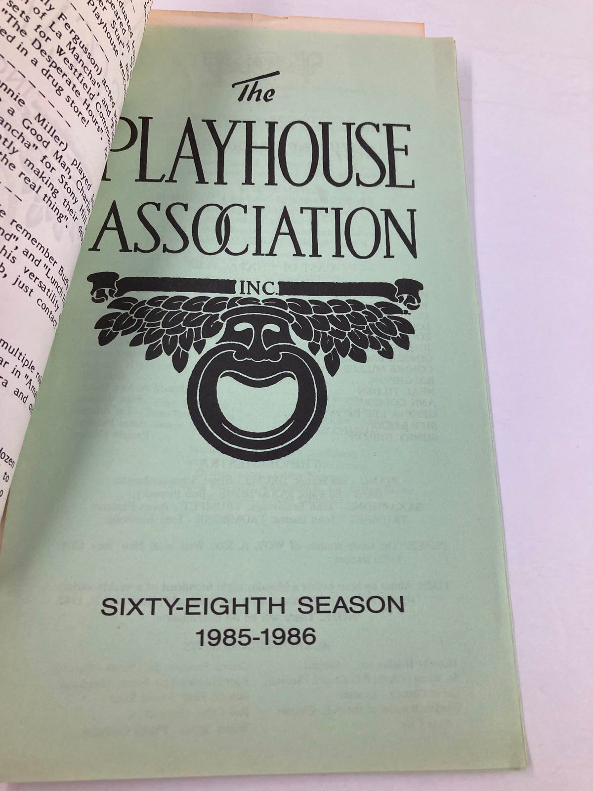 Inner page of the 1985 Program for The Playhouse Association's The 1940's Radio Hour showcasing the title and season information.