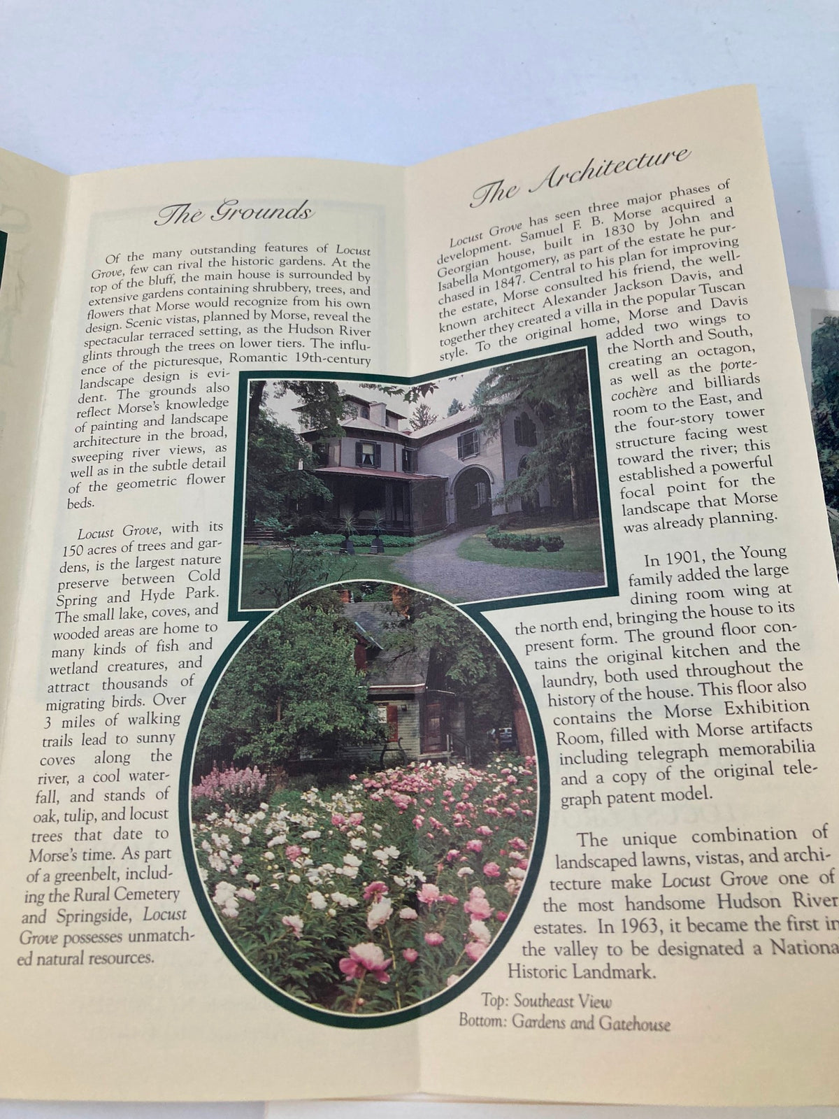 1997 Program Samuel F.B. Morse Historic Site interior page displaying information about the Grounds and Architecture of Locust Grove, highlighting gardens and building details.
