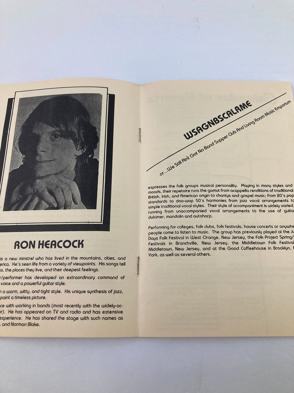 1982 Spring Cultural Arts Program featuring Ron Heacock, a prominent jazz musician, showcasing his artistry and contributions to the genre.