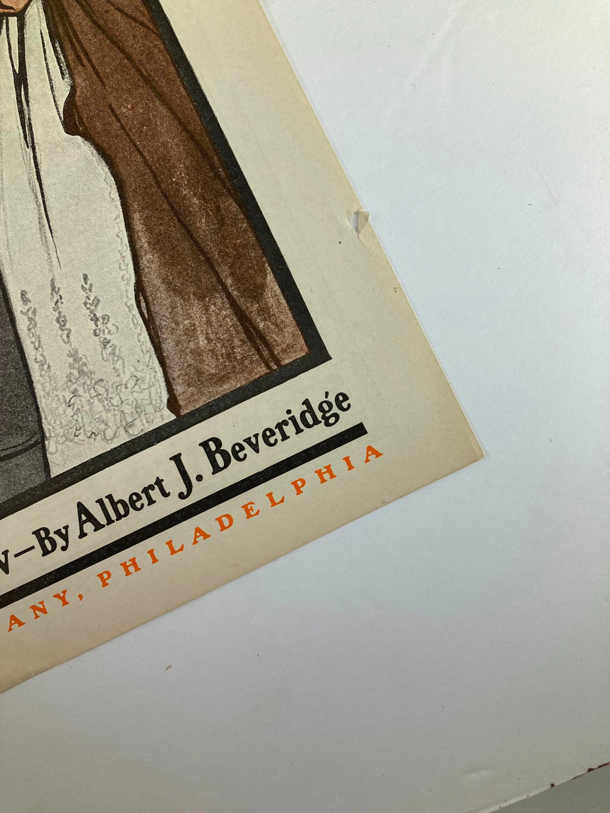 Close-up of the August 8, 1903 cover of The Saturday Evening Post. The image focuses on the signature of Albert J. Beveridge and the publication details, emphasizing the vintage charm and historical significance of this collectible magazine cover.
