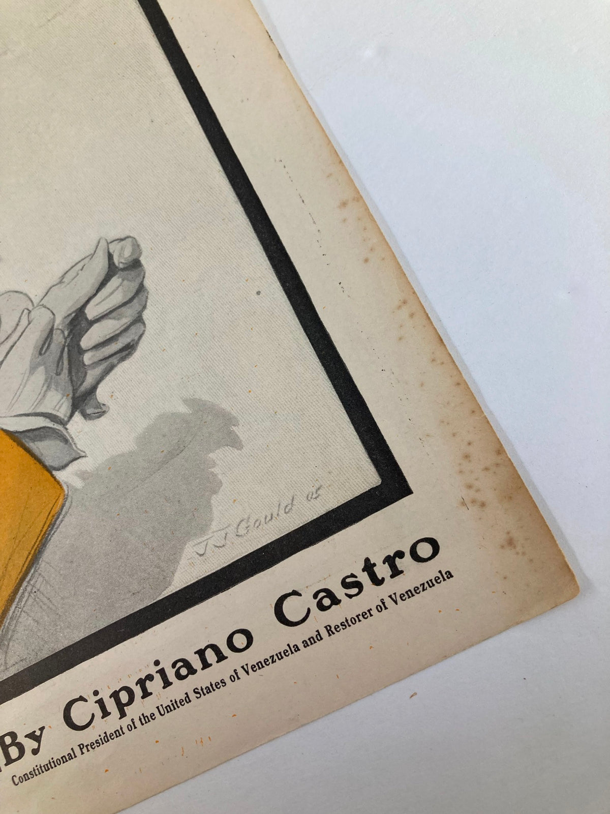 Close-up of the February 17, 1906 cover of The Saturday Evening Post, featuring a signature and details about Cipriano Castro, highlighting its historical significance as part of the 'Creed of Nations' theme.