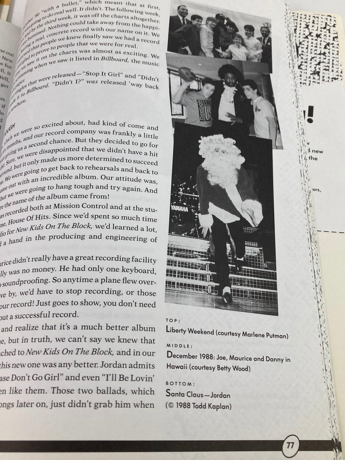 An excerpt from '1988 The Official Autobiography Our Story New Kids On The Block', highlighting behind-the-scenes moments in the music industry with historical significance, emphasizing memorable experiences during their rise.