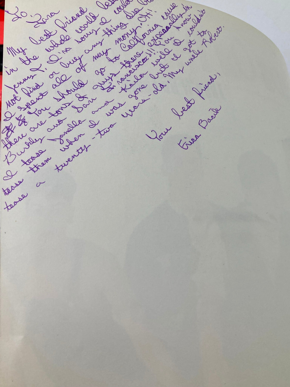 Handwritten note inside '1989 New Kids On The Block They'll Be Lovin' You Forever' book, expressing a personal message.