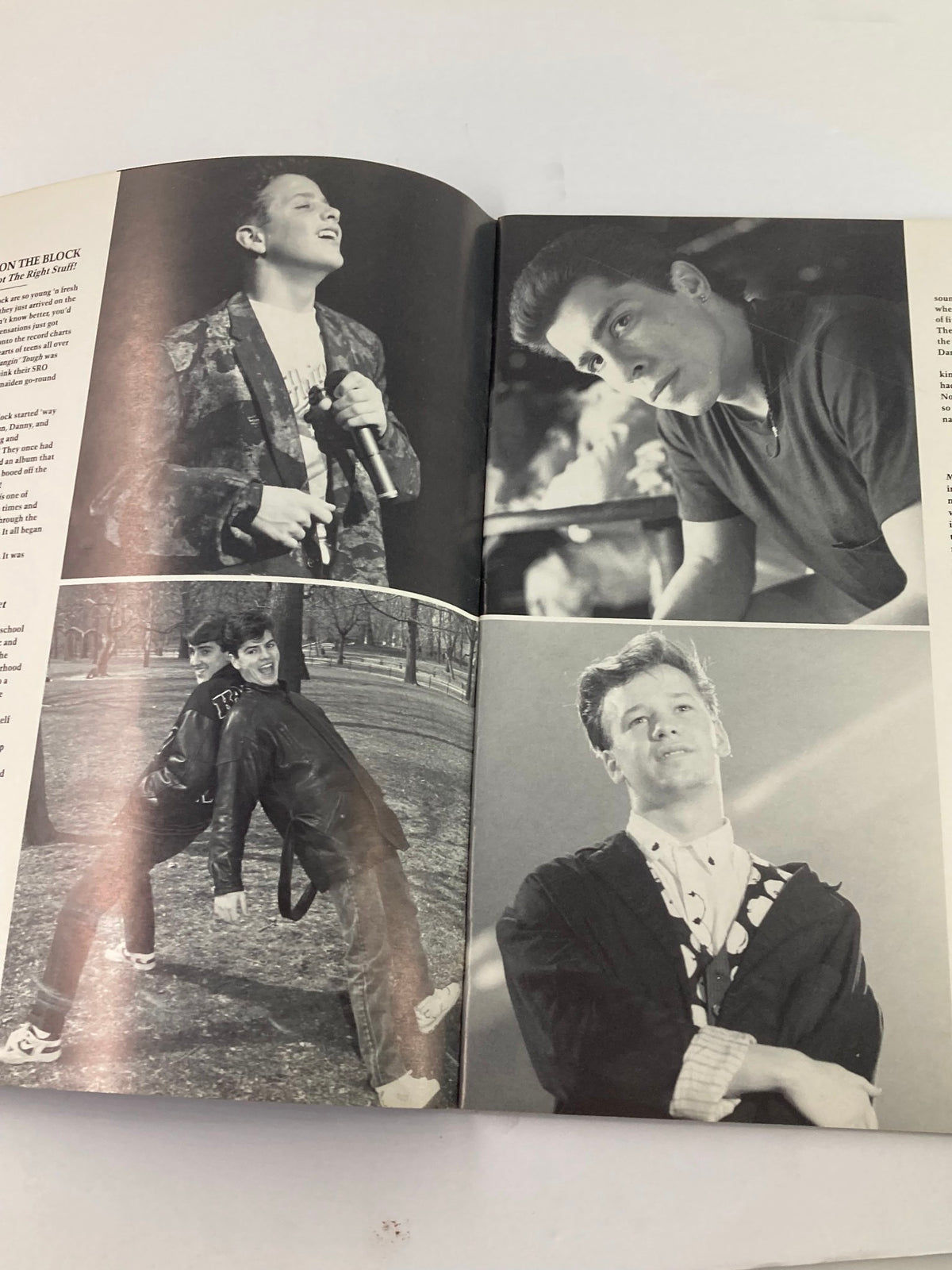 Black and white photographs of New Kids On The Block members, included in the '1989 New Kids On The Block They'll Be Lovin' You Forever' book.