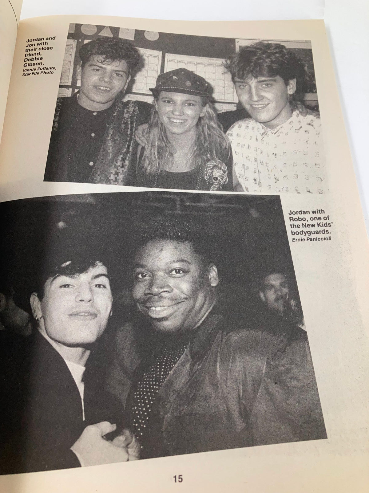 1990 New Kids on The Block Scrapbook by Anne M. Raso featuring Jordan Knight and friends at an event, capturing a moment with a group of fans.