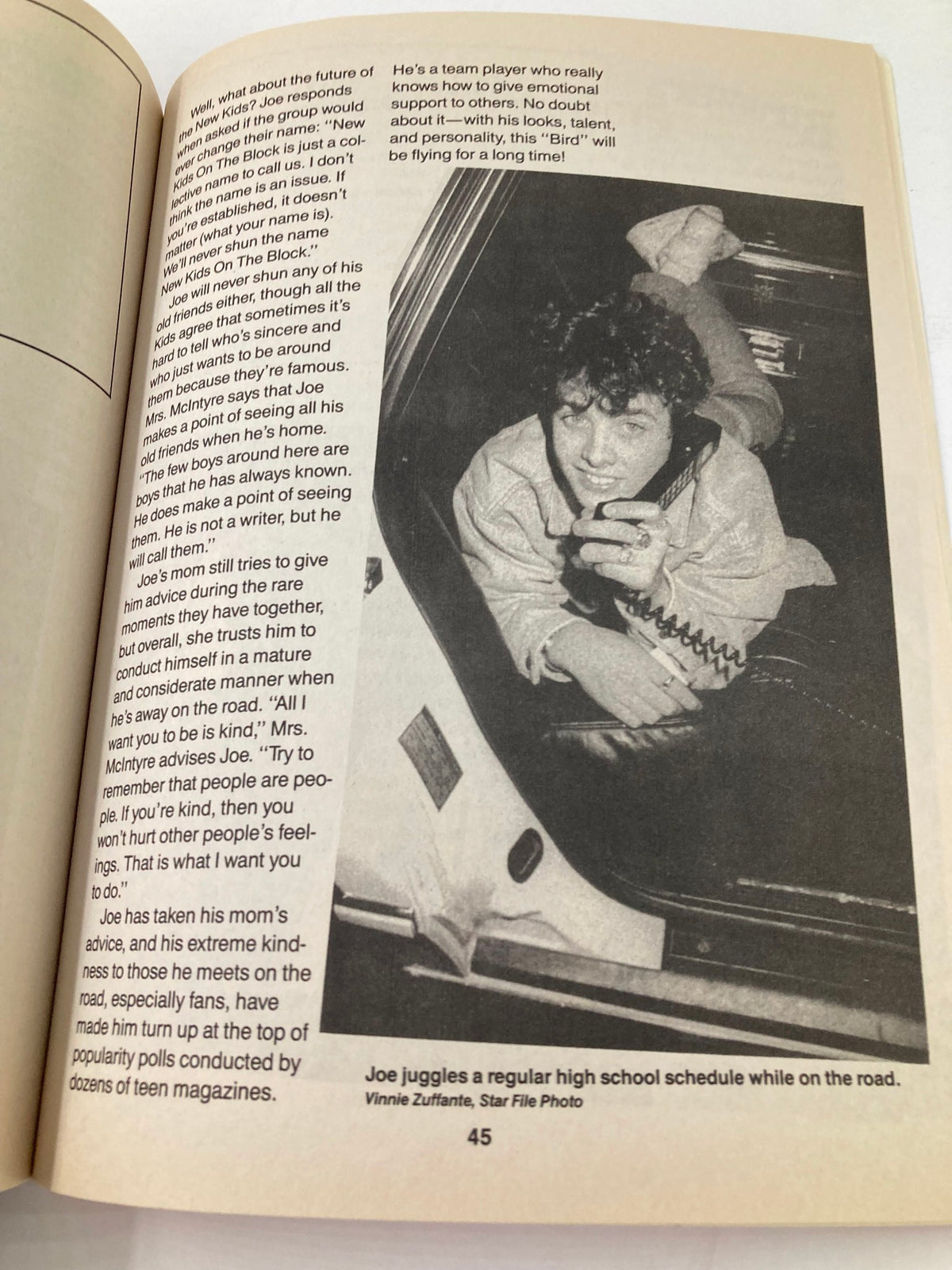 Image from '1990 New Kids on The Block Scrapbook by Anne M. Raso' showing Joe's future aspirations and family discussions.