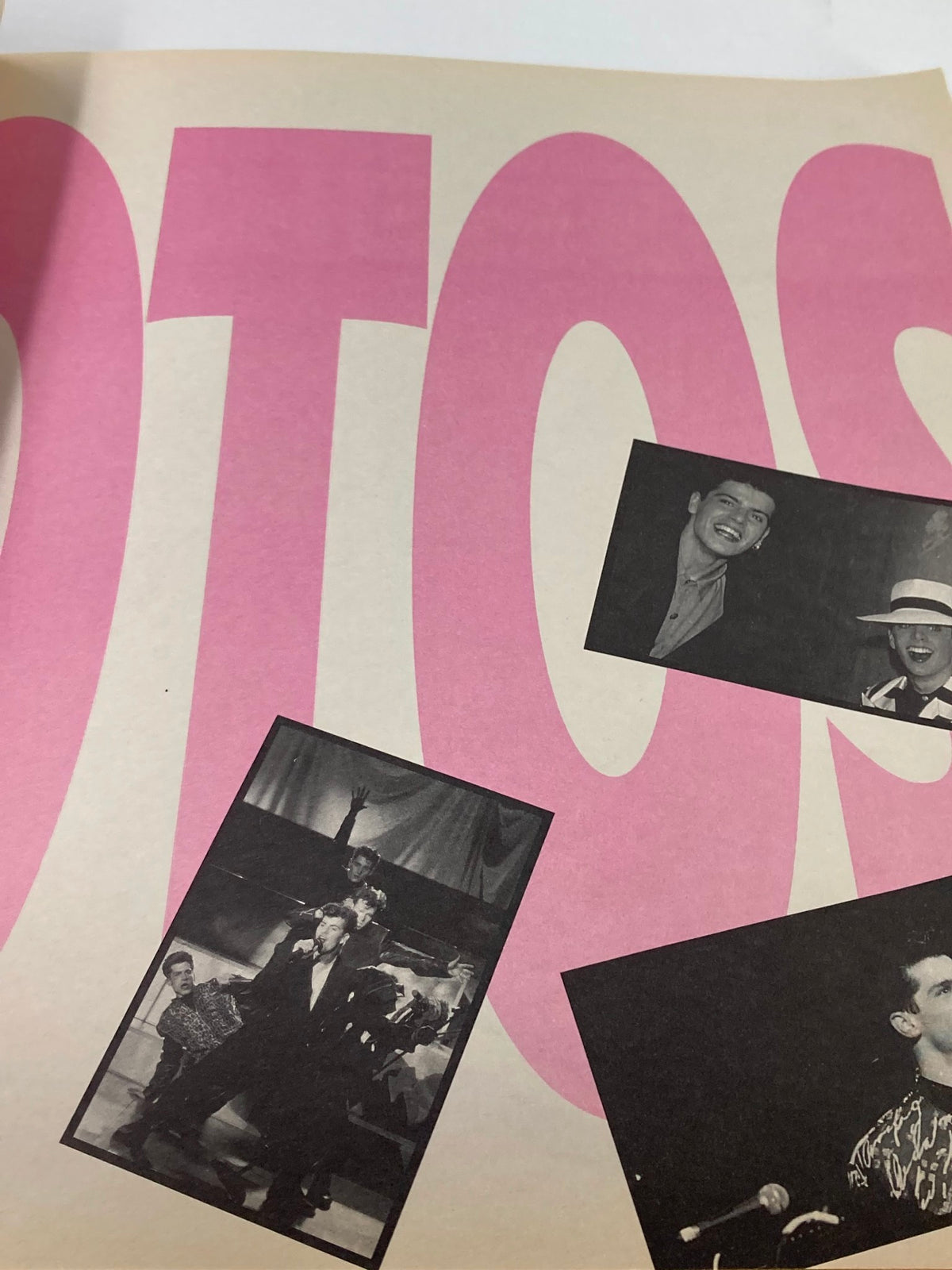 Interior page of the 1989 Official New Kids on The Block Bonus Scrapbook displaying photo collages and the word 'PHOTOS' prominently.