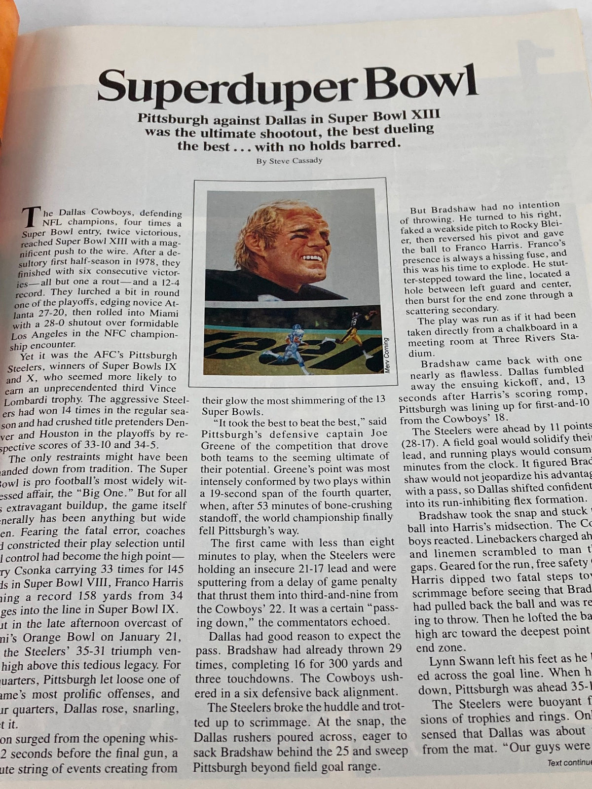 Super Bowl XIII game analysis article featured in the 1980 NFL Super Bowl XIV Magazine.