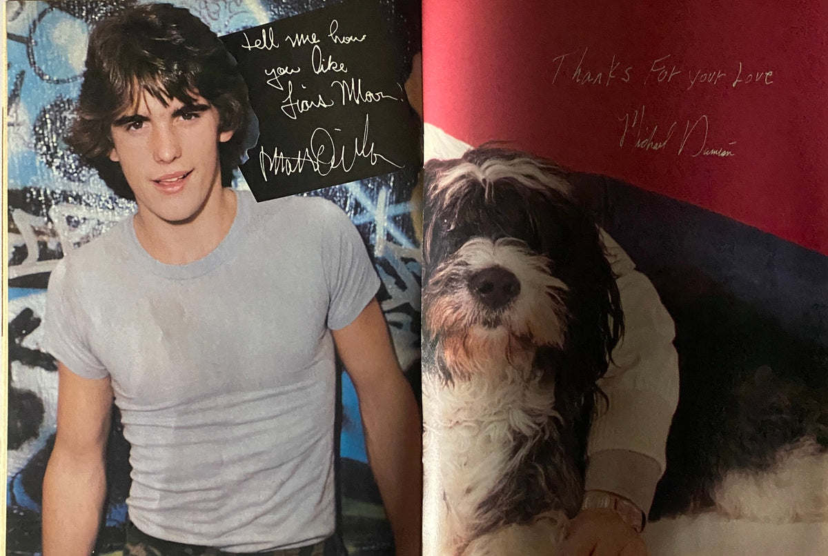Feature page in Tiger Beat Magazine March 1982 with Matt Dillon and Michael Damian, including their writings and personal messages.
