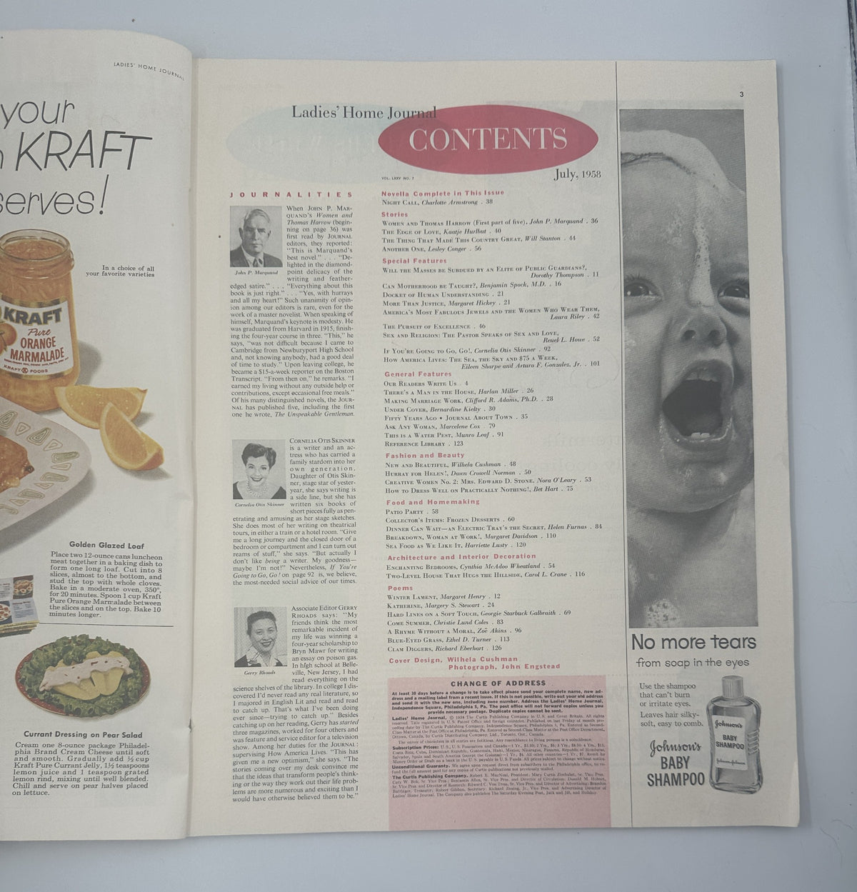 Ladies' Home Journal Magazine July 1958 Benjamin Spock, Dorothy Thompson