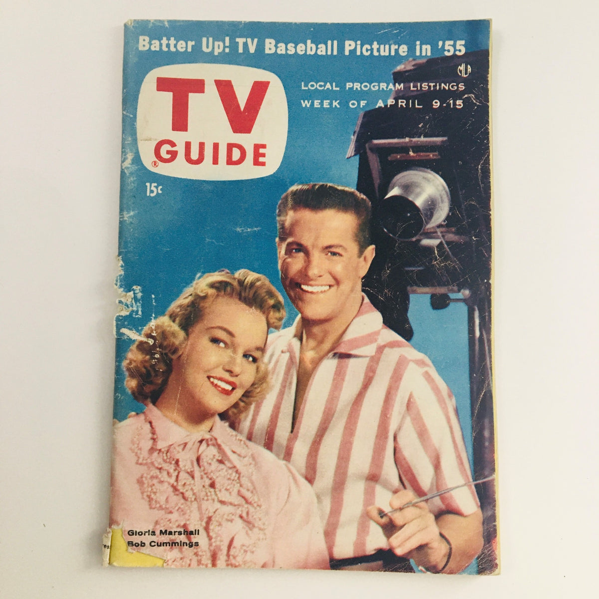 Cover of TV Guide Magazine April 9 1955 featuring Gloria Marshall and Bob Cummings, showcasing a vintage TV program listing.