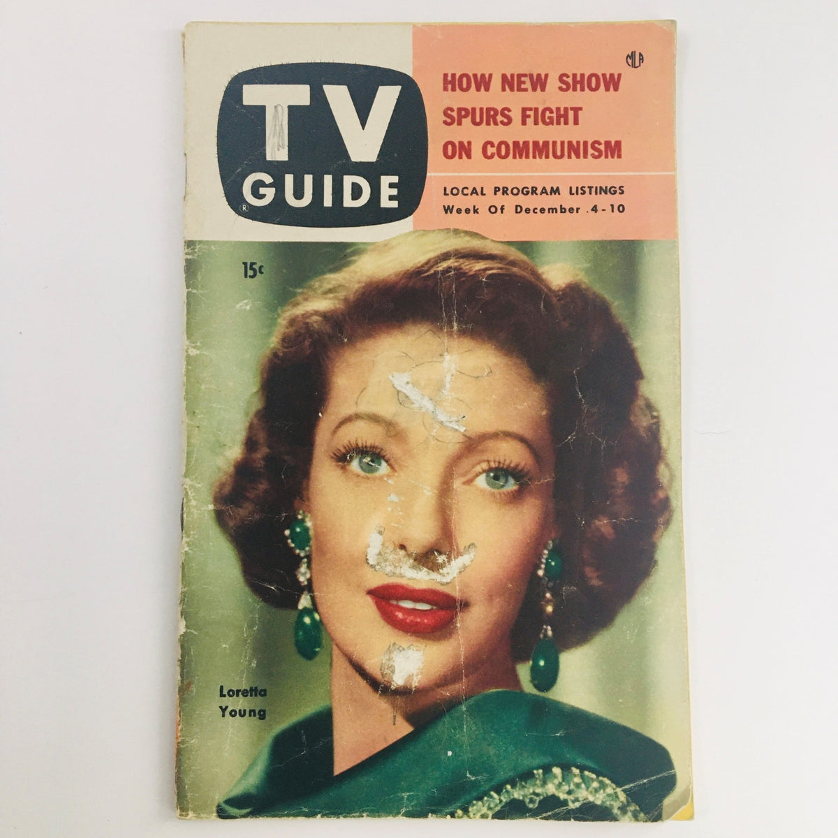Cover of TV Guide Magazine December 4, 1953, featuring actress Loretta Young with a headline about a new show spurring fight on communism.