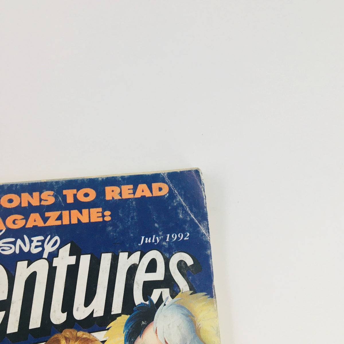 Close-up of the top part of Disney Adventures The Magazine July 1992 cover, emphasizing the nostalgic title and classic artwork.