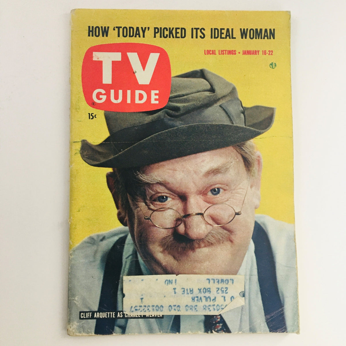 TV Guide Magazine January 16 1960 featuring American actor Cliff Arquette on the cover, showcasing a colorful design and vintage graphics, highlighting television culture from the 1960s.
