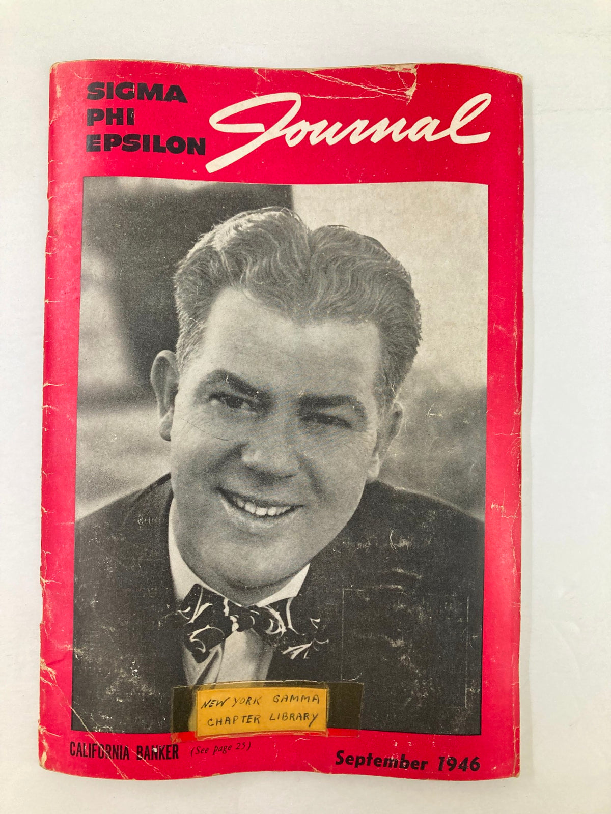 Cover of VTG Sigma Phi Epsilon Journal September 1946 featuring a vintage photograph of a gentleman, published by California Banker.