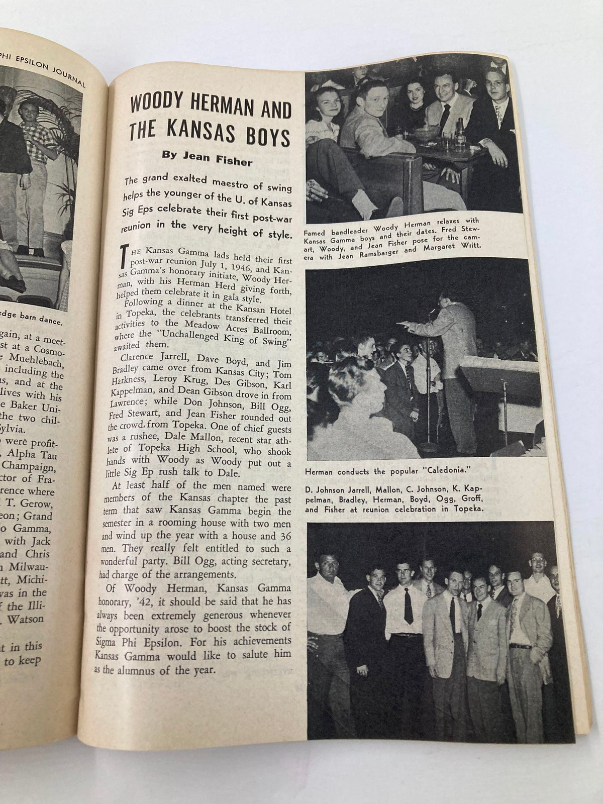 Pages from VTG Sigma Phi Epsilon Journal September 1946 discussing post-war reunions and featuring images of members celebrating.