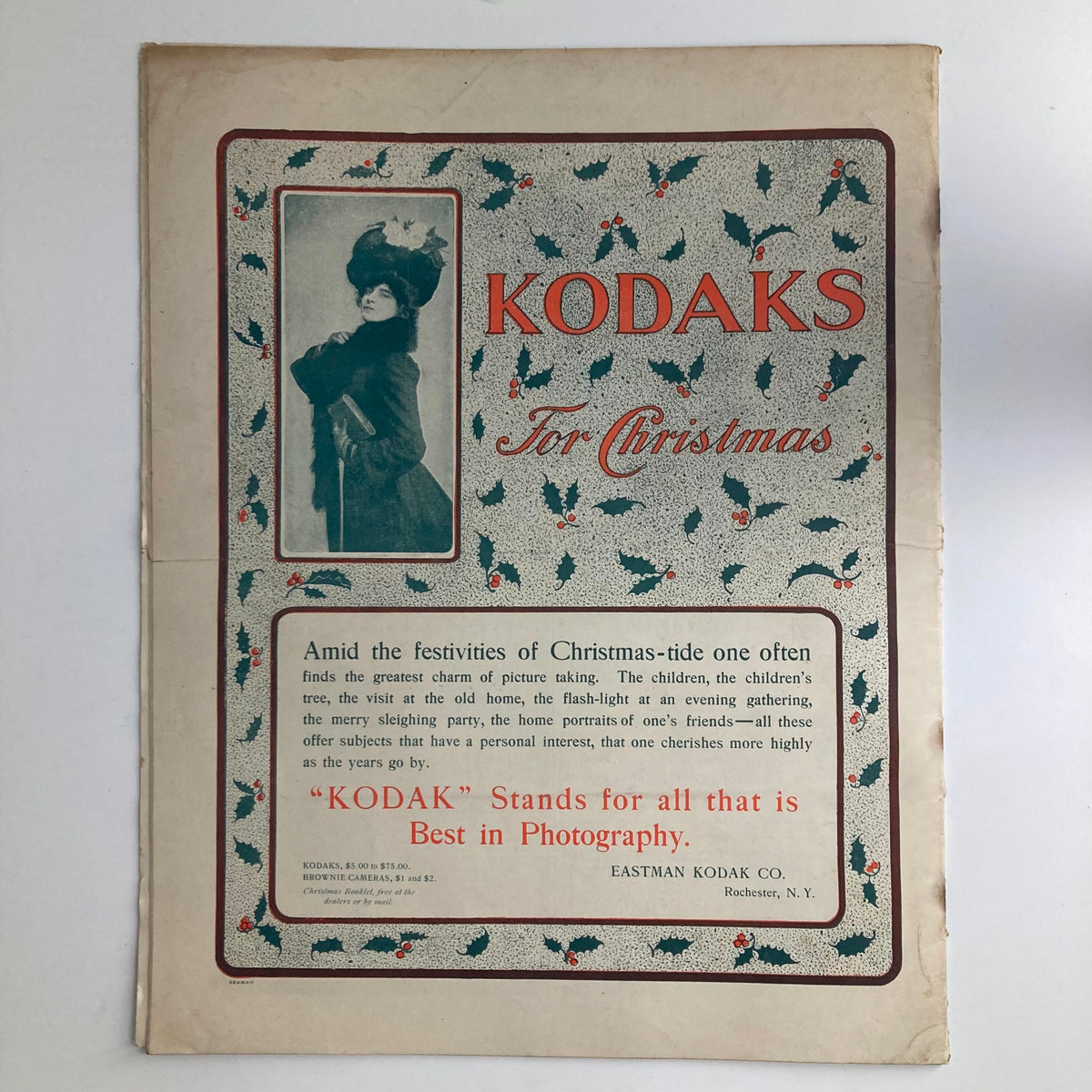 Cover page of the Saturday Evening Post Magazine December 7, 1901, showcasing a vintage Kodak advertisement for Christmas, highlighting the era's charm.