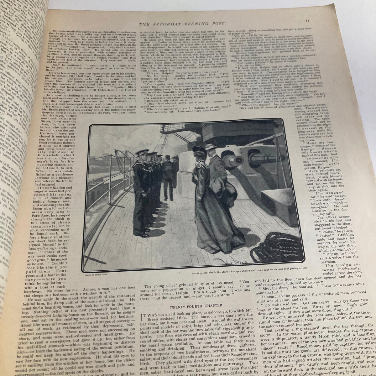 Interior page of Saturday Evening Post Magazine March 23 1901 with an illustration depicting a naval scene and text from the publication.