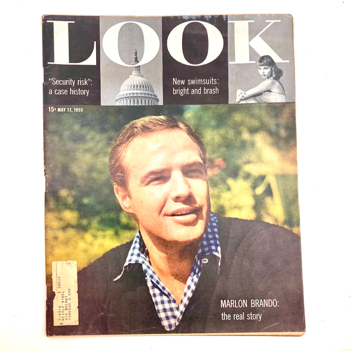 Cover of the VTG Look Magazine May 17, 1955 featuring Marlon Brando, showcasing an iconic image and the magazine's title.