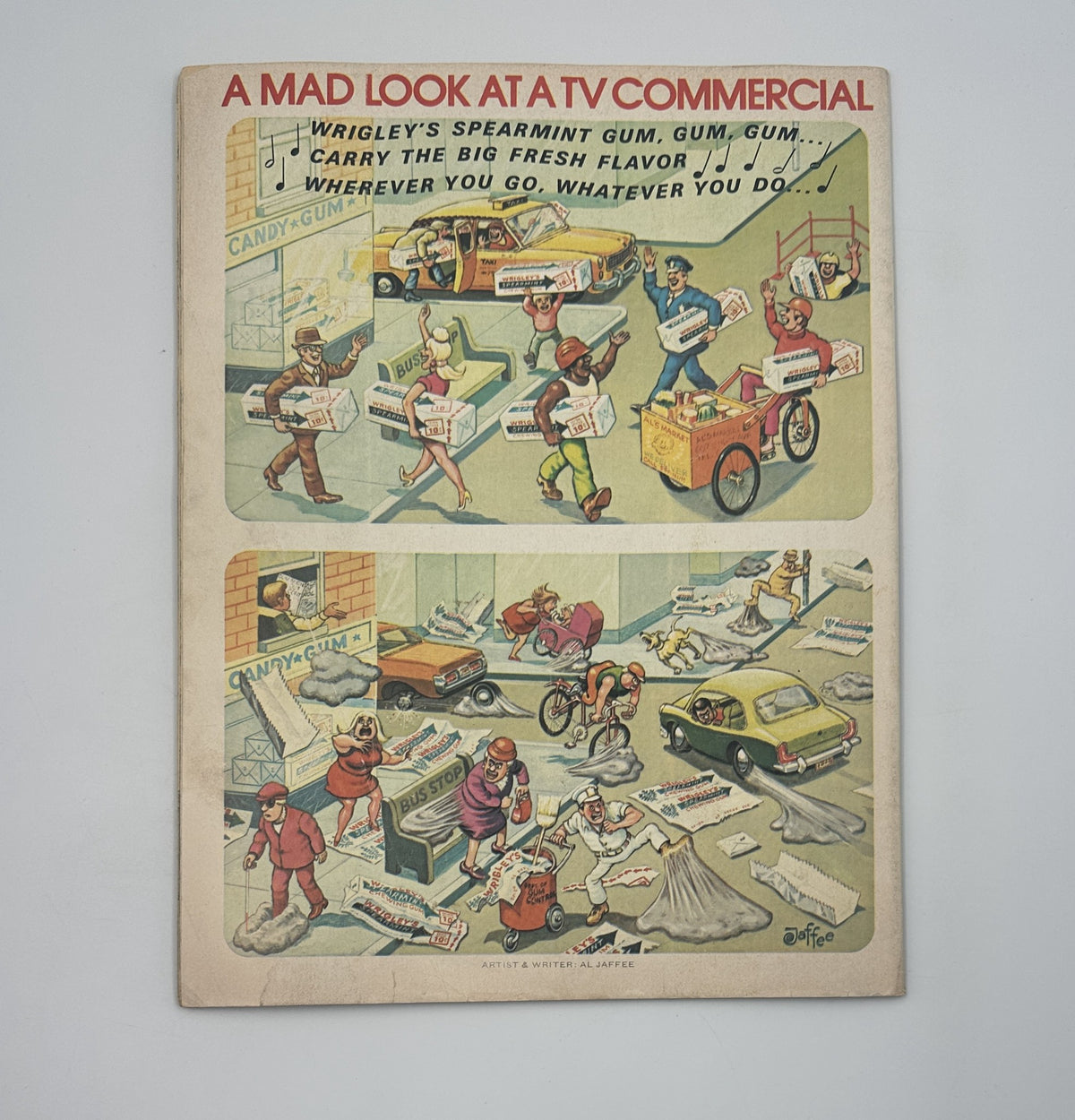Back cover of MAD Magazine No. 170 from October 1974 featuring a whimsical illustration related to a Wrigley's Spearmint Gum advertisement. The design captures the vintage advertising style of the era.