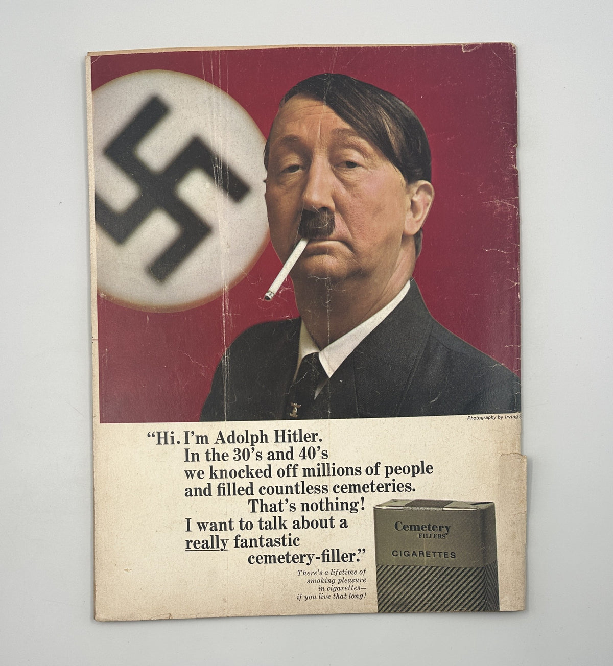 MAD Magazine No. 125 March 1969 cover featuring a satirical image of a man resembling Adolf Hitler with a cigarette, incorporating dark humor about cemeteries, showcasing the magazine's distinctive style and commentary.