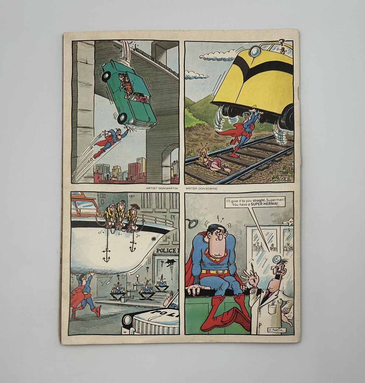 Page from MAD Magazine No. 208 July 1979 featuring comic panels of 'Superduperman' in humorous action scenes with a comedic twist.