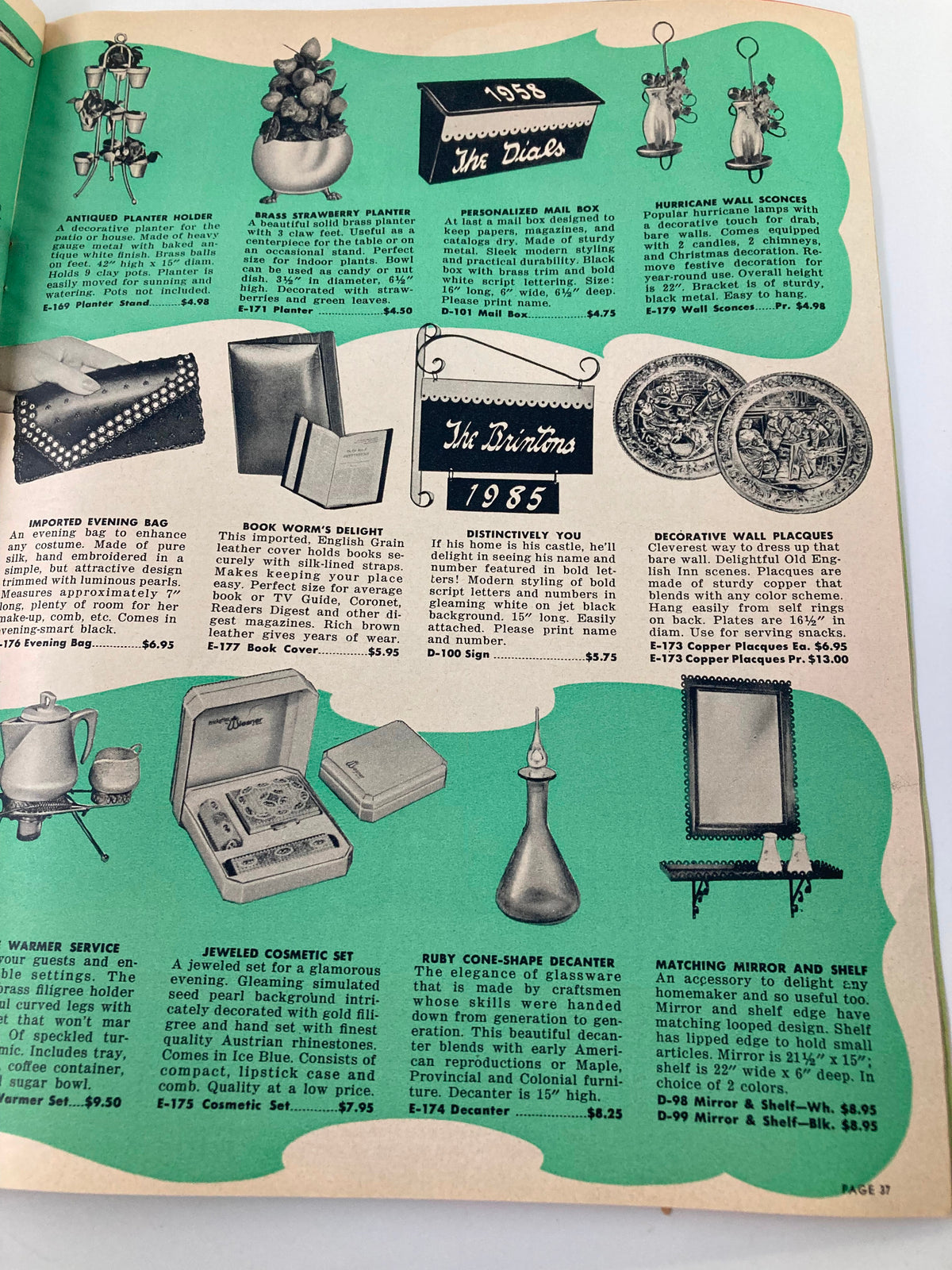 Vintage 1957 Easterling Gift Guide for Christmas Morn' catalog page illustrating collectible kitchenware and personal items popular during Christmas in the 1950s.