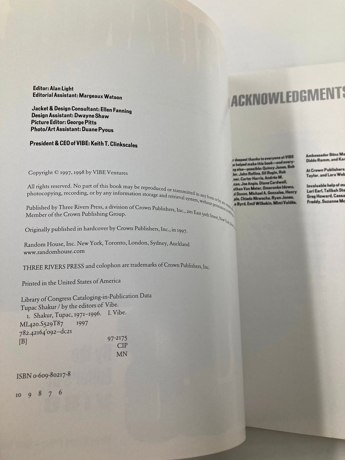 Copyright information from The New York Times Best Seller Memoir of Tupac Shakur 1971 - 1996.