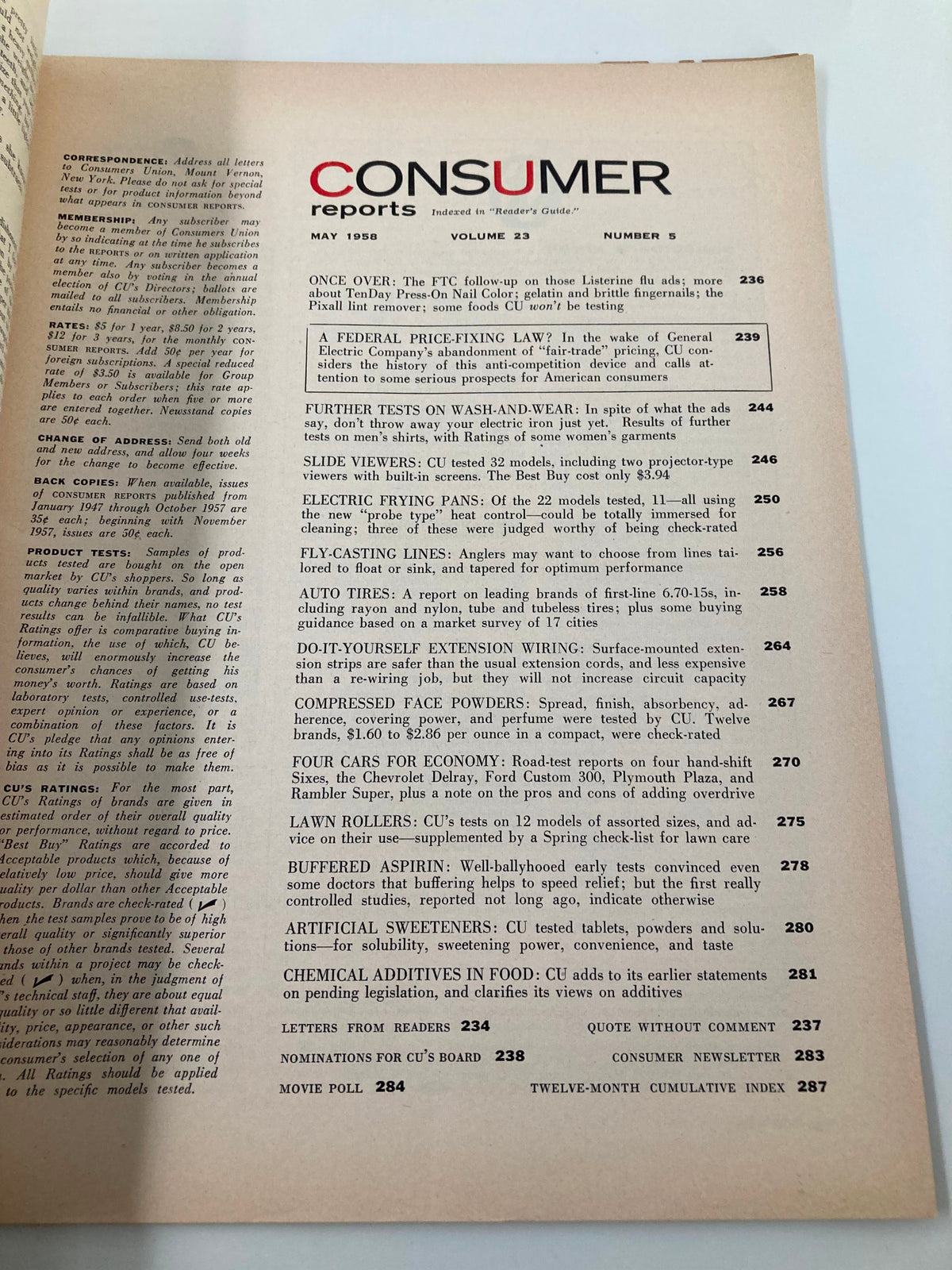 Vintage Consumer Reports Magazine May 1958 Test of Tires Rayon and Nylon No Label