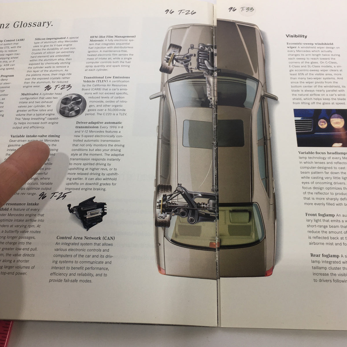 Overview page from the 1996 Mercedes-Benz E-Class SL-Class dealership car auto brochure catalog illustrating drivetrain components.