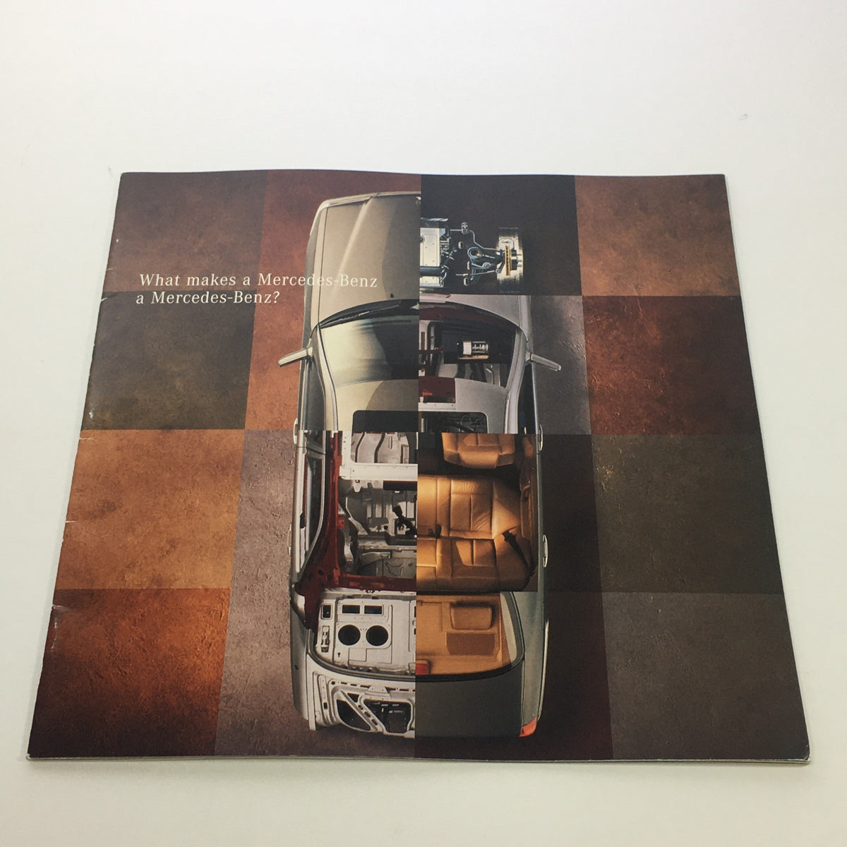 Cover of the 1996 Mercedes-Benz E-Class SL-Class C-Class Dealership Car Auto Brochure Catalog showcasing a Mercedes-Benz car design with an artistic split view.