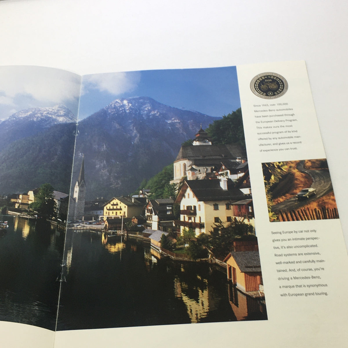 Inside page of the 1995 Mercedes-Benz European Delivery Dealership Car Auto Brochure Catalog highlighting picturesque European scenery with a Mercedes-Benz vehicle.