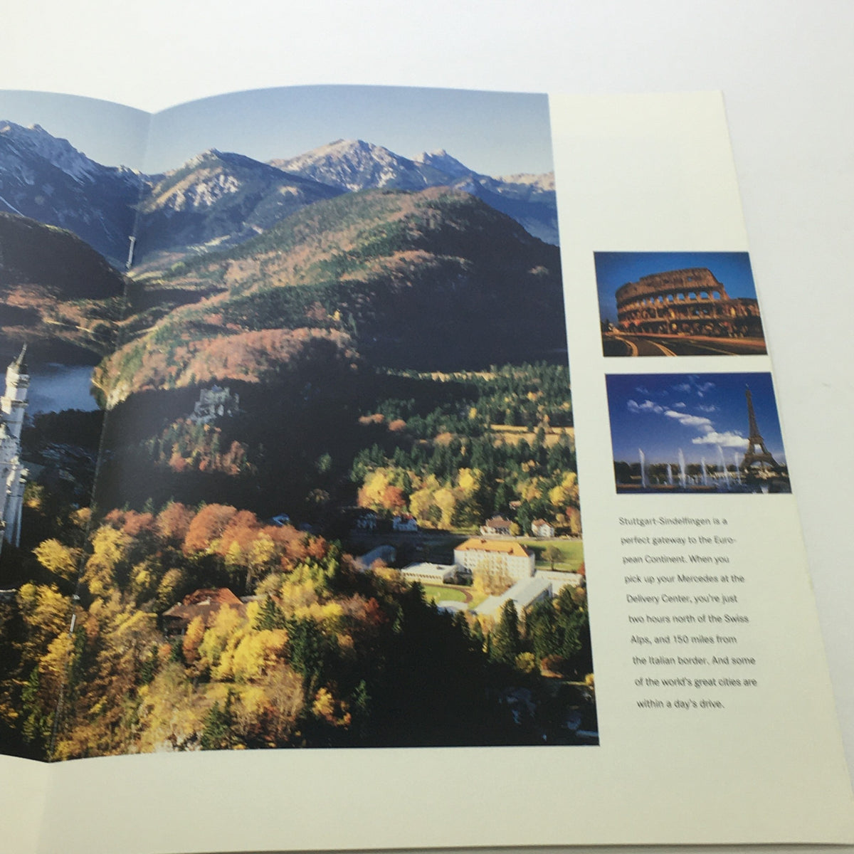 Panoramic view and landmarks in Europe included in the 1995 Mercedes-Benz European Delivery Dealership Car Auto Brochure Catalog emphasizing the journey with a Mercedes-Benz.