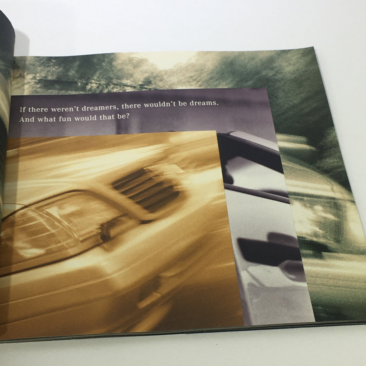 Interior page of the 1996 Mercedes-Benz Dreams SL-Class Dealership Car Auto Brochure Catalog featuring a statement about dreamers.