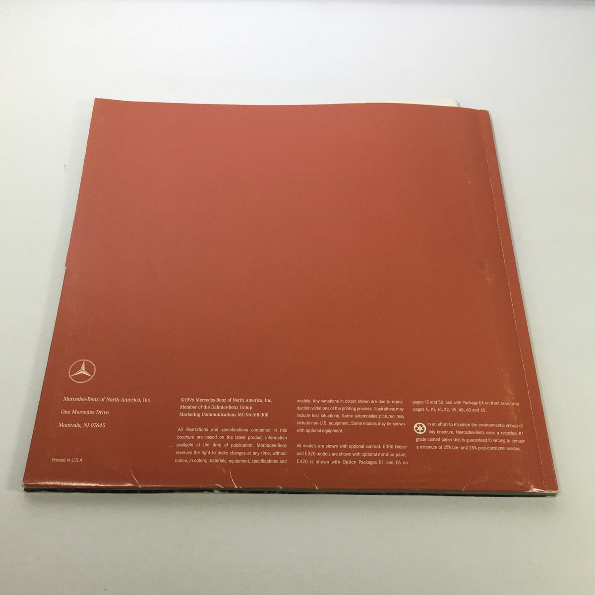 Back cover of the 1997 Mercedes-Benz E-Class Dealership Car Auto Brochure Catalog with details and logo.
