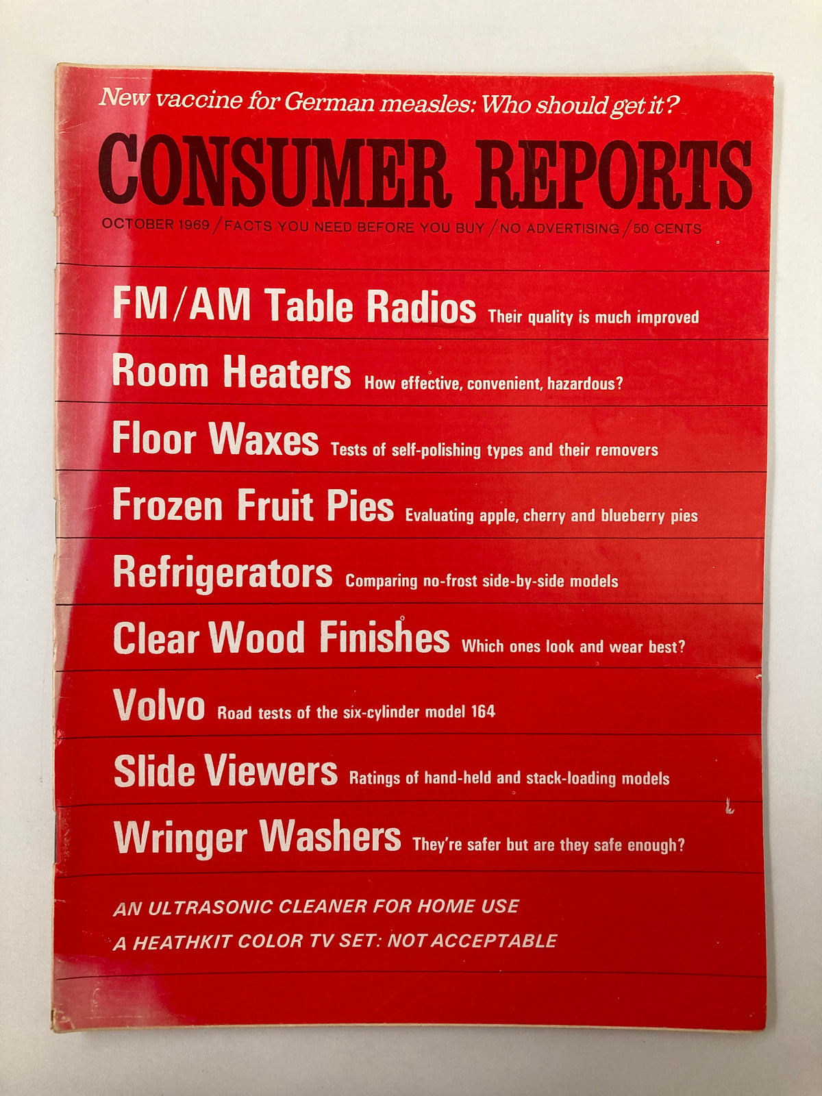 Cover of VTG Consumer Reports Magazine October 1969 featuring articles on FM/AM table radios and other consumer products.