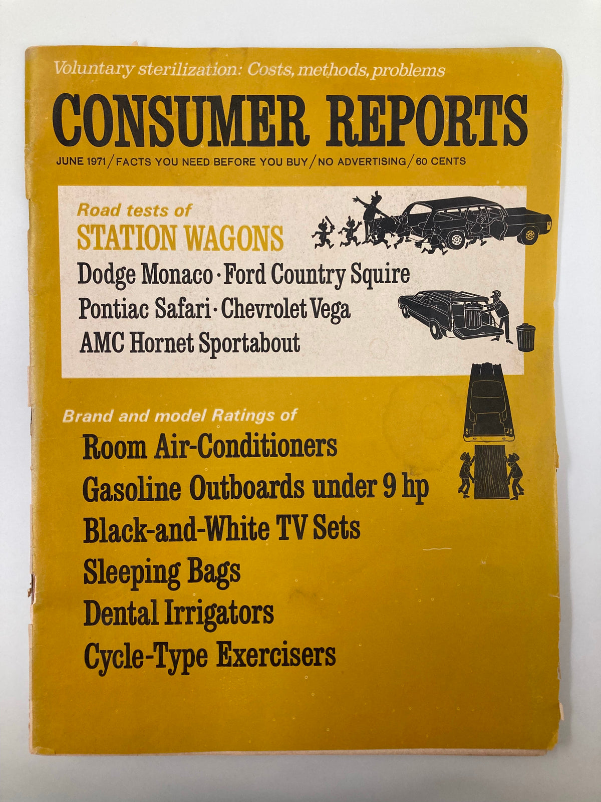 Cover of the VTG Consumer Reports Magazine June 1971 featuring road tests of station wagons and ratings for gasoline outboards under 9 horsepower.