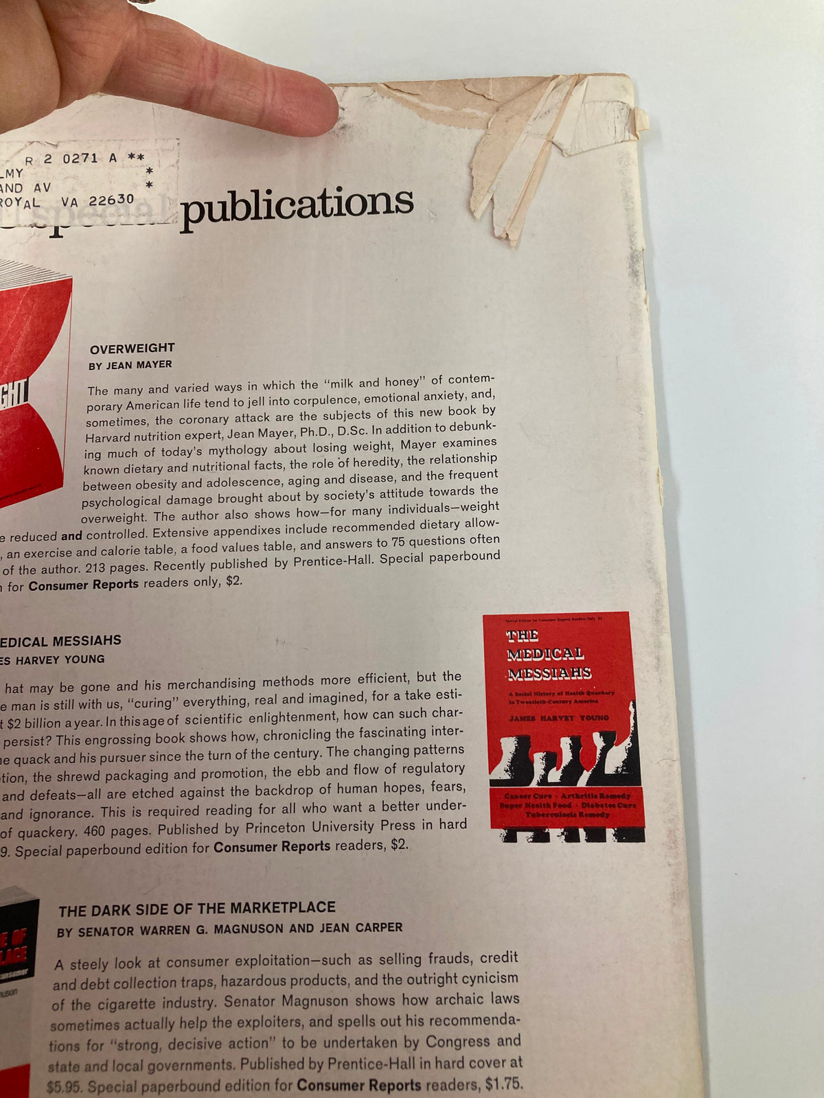 Back cover of the VTG Consumer Reports Magazine March 1970 showing publications and advertisements, highlighting the era's consumer culture.