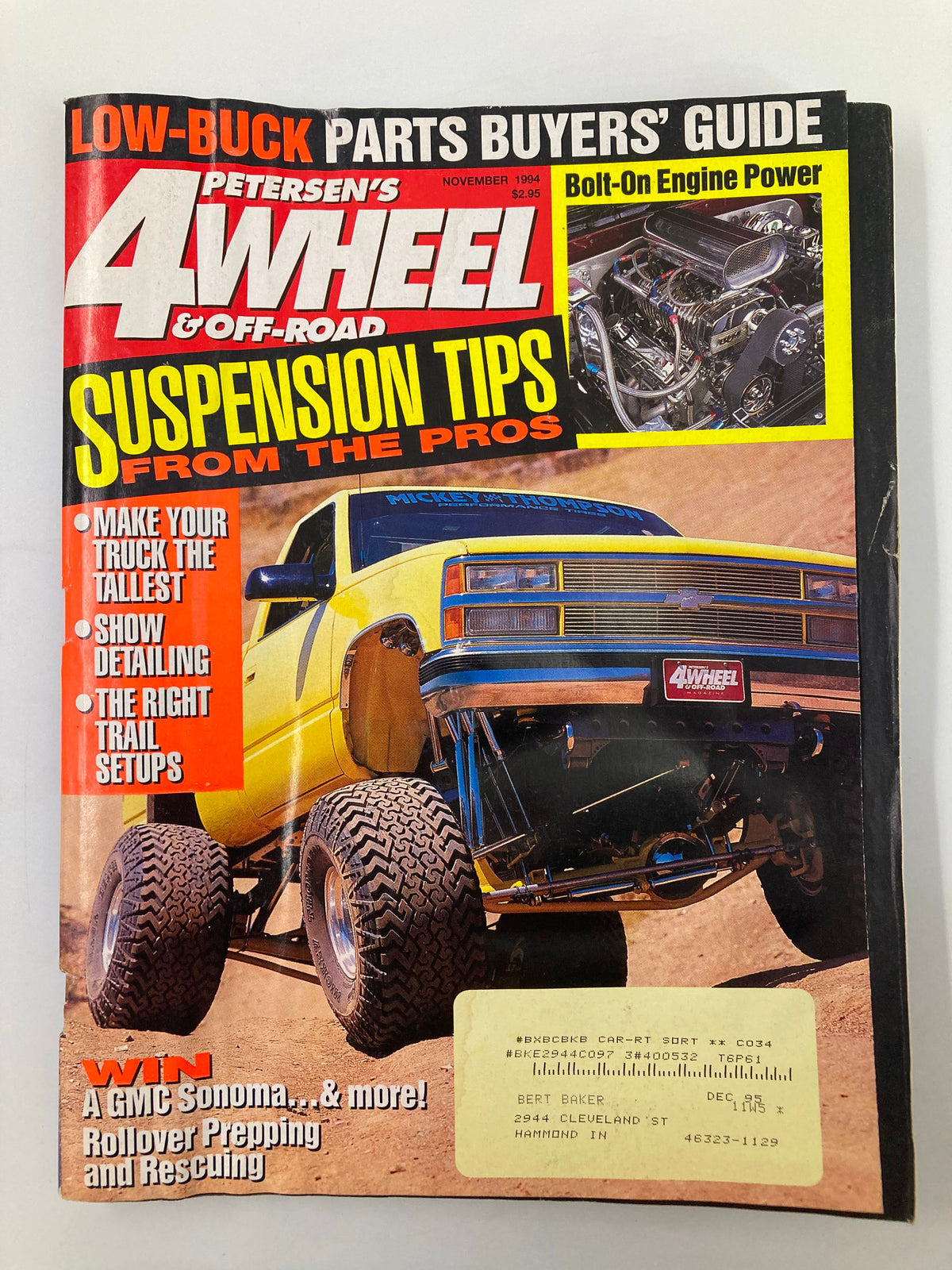 Cover of Petersen's 4 Wheel & Off-Road Magazine, November 1994, featuring a yellow truck, suspension tips from the pros, and other off-road content.