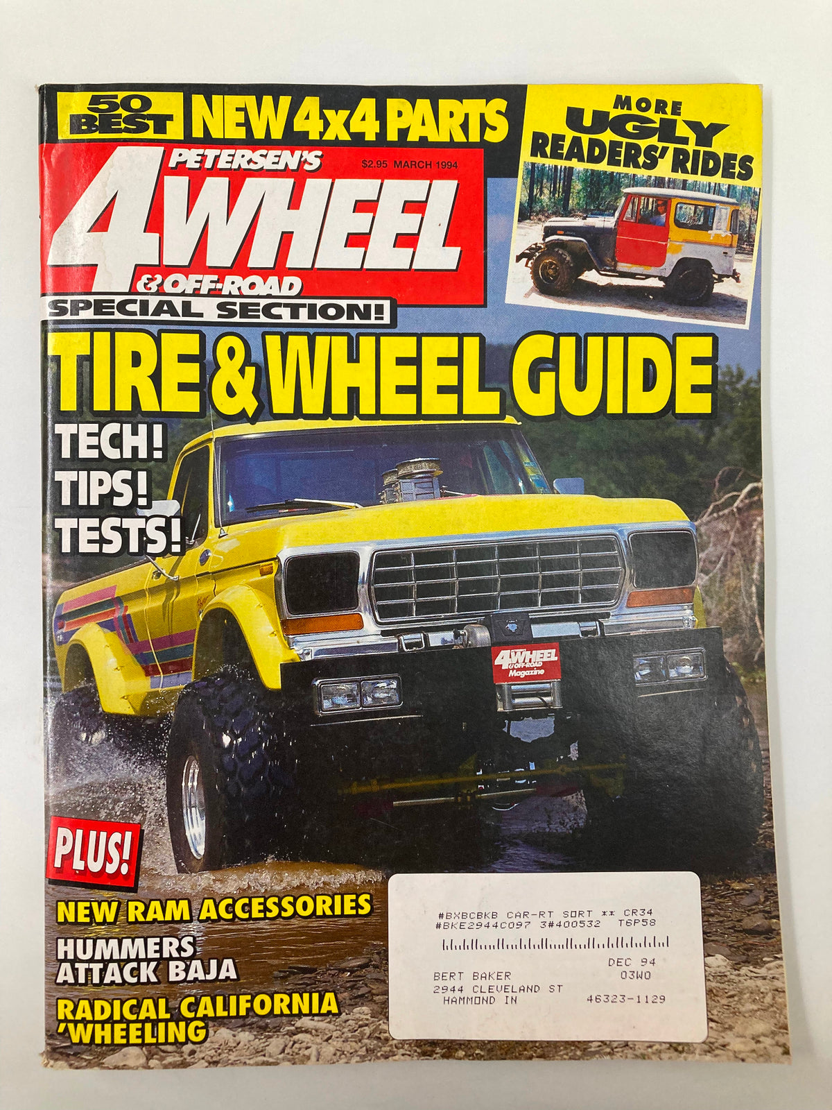 Petersen's 4 Wheel & Off-Road Magazine March 1994 cover featuring the Tire & Wheel Guide with tech tips and off-road vehicle articles.