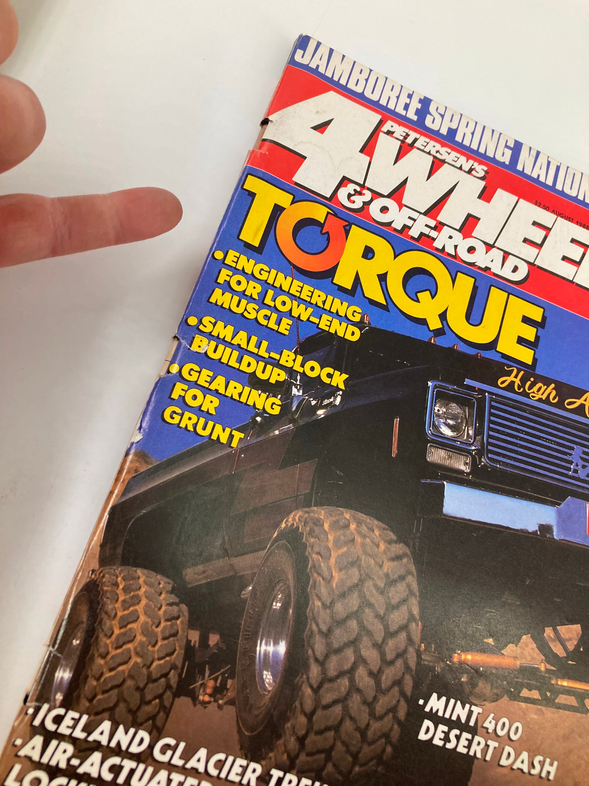 Close-up of Petersen's 4 Wheel & Off-Road Magazine August 1988 cover, showcasing the title 'Torque' and emphasis on engineering for low-end muscle.